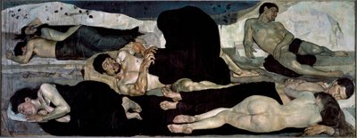 På natten Grupp av nakna sovande, en av dem mitt i en mardröm av Ferdinand Hodler