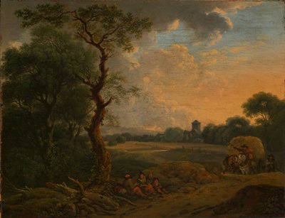 Kvällslandskap med hövagn av Ferdinand Kobell