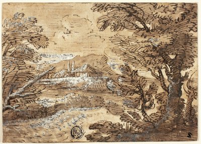 Landskap med hus på avstånd av Ferdinand Kobell