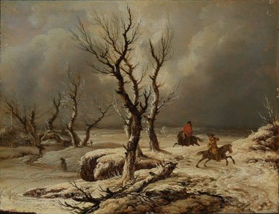 Vinterlandskap med två ryttare av Ferdinand Kobell