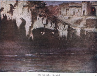 Siegfrieds begravning, illustration från The Stories of Wagners Operas pub. av George Harrap & Co Ltd 1932 av Ferdinand Lecke