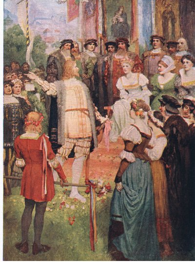 Walter började sin sång, illustration från The Stories of Wagner