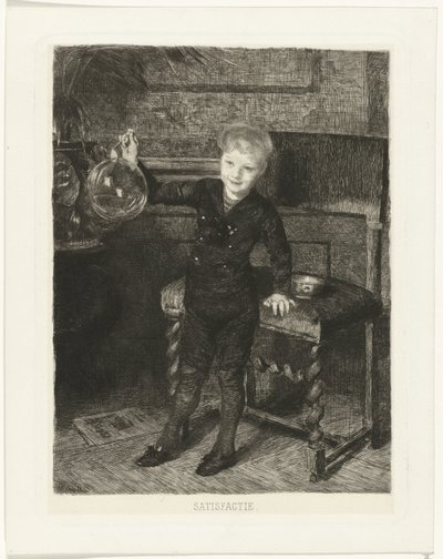Pojke som blåser bubblor Tillfredsställelse (titel på objekt) av Ferdinand Oldewelt