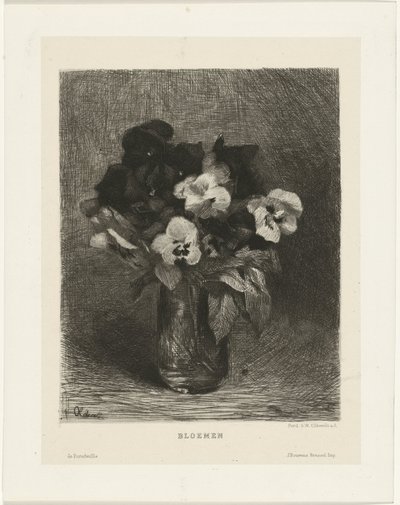 Violer i en vas Blommor (titel på objekt) av Ferdinand Oldewelt