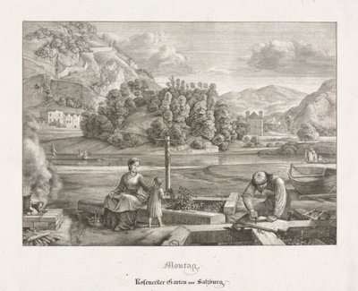 Sju vyer i Salzburg och Berchtesgaden: Måndag: Rosenecker Garden Salzburg, 1823. av Ferdinand Olivier