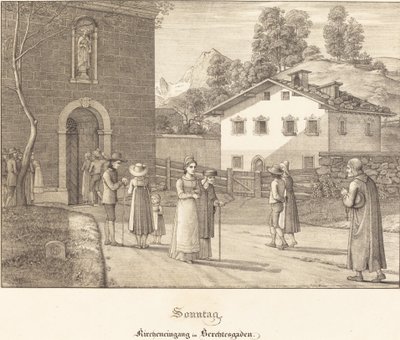 Söndag - Går till kyrkan nära Berchtesgaden av Ferdinand Olivier