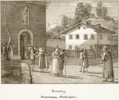 Söndag: Går till kyrkan nära Berchtesgaden av Ferdinand Olivier