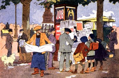 Tidningskiosken på Bastilletorget, ca 1910 (illustration) av Ferdinand Raffin