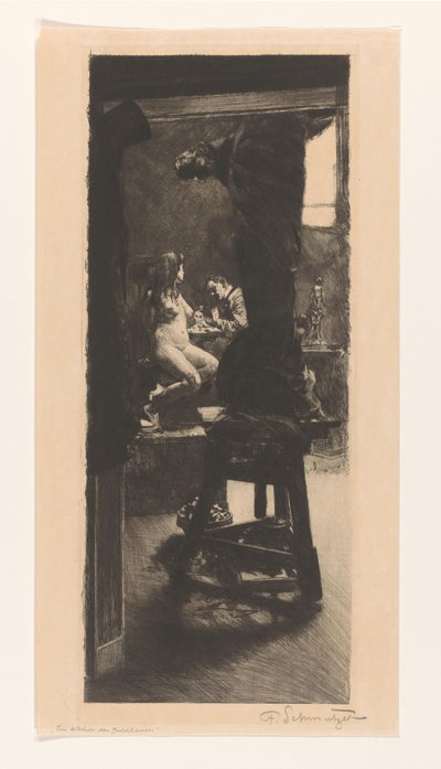 I skulptörens ateljé (originaltitel på objektet) av Ferdinand Schmutzer (signed by artist)