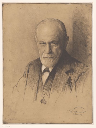Porträtt av Sigmund Freud av Ferdinand Schmutzer (signed by artist)