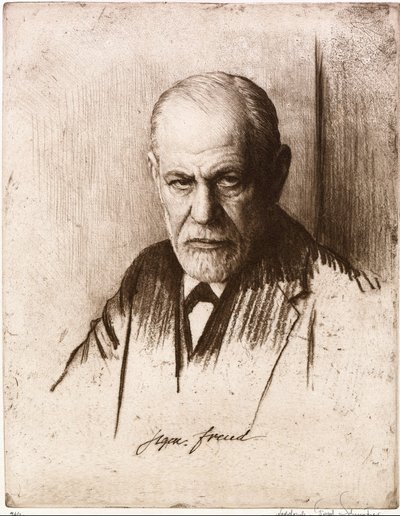 Porträtt av Sigmund Freud (1856-1939). Verk av Ferdinand Schmutzer (1870-1928), gravyr av Ferdinand Schmutzer