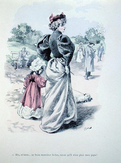 "Mamma, är den där mannen min far?", ca 1900 (färgad gravyr) av Ferdinand Sigismund Bac