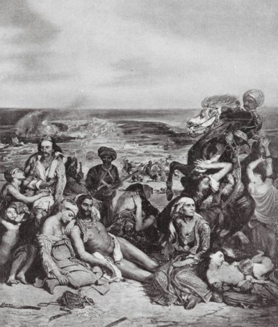Massakrerna på Chios (litografi) av Ferdinand Victor Eugene (after) Delacroix