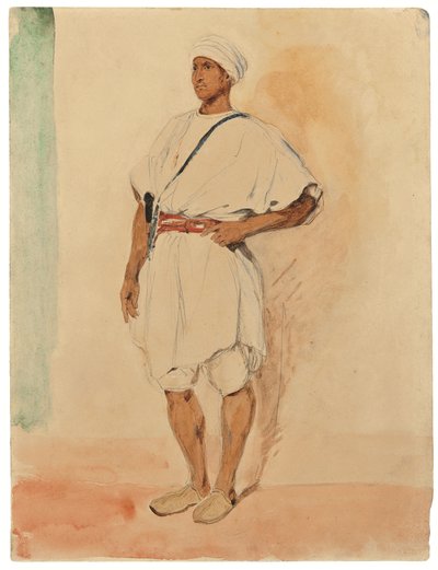 En stående marockan (penna och akvarell på papper) av Ferdinand Victor Eugene Delacroix