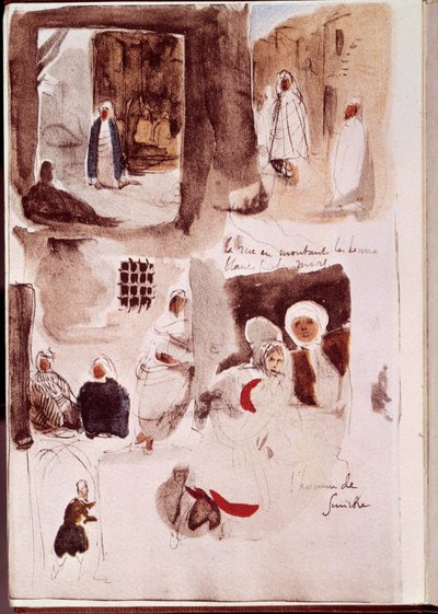 Album från Nordafrika och Spanien: Gator, väggar och butiker med karaktärer som står eller sitter inklusive Smirnes man. Akvarell med bläck och penna av Eugene Delacroix (1798-1863) 1832 Sön. 0,19x0,12 m Paris, Louvren av Ferdinand Victor Eugene Delacroix