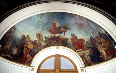 Alexander den store (356-323 f.Kr.) gör Homeres verk inlåsta i en guldkassett. Kupol av Senatbiblioteket i Palais du Luxembourg, Paris. Målning av Eugene Delacroix (1798-1863) av Ferdinand Victor Eugene Delacroix