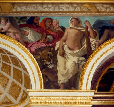 Allegory of Justice Detalj av fresken av Eugene Delacroix (1798-1863) som dekorerar kungens salong. Nationalförsamling (Palais Bourbon) 1843 Paris av Ferdinand Victor Eugene Delacroix