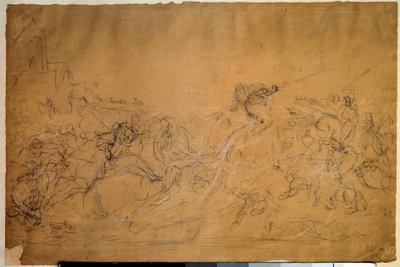 Stridsscen teckning på laxpapper av Eugene Delacroix (1798-1863) 1800-talets sön. 0,30 X 0,45 m. Paris, Louvren av Ferdinand Victor Eugene Delacroix