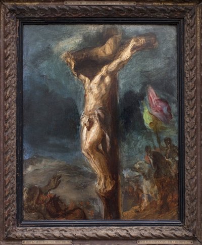 Korsfästelse. Målning av Eugene Delacroix (1798-1863), olja på trä av Ferdinand Victor Eugene Delacroix