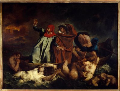 Dante och Virgil eller Dantes Barque Illustration för Canto VIII av "Den gudomliga komedin" (Divina Commedia) av Dante Alighieri (1265-1321) Målning av Eugene Delacroix (1798-1863) 1822 Sön. 1,89 x 2,41 m Paris. Louvren av Ferdinand Victor Eugene Delacroix