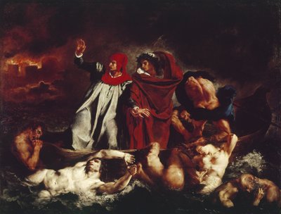 Dantes båt, från Divina Commedia av Dante Alighieri (olja på duk av Ferdinand Victor Eugene Delacroix