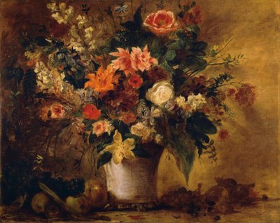 Blommor och frukt (olja på duk) av Ferdinand Victor Eugene Delacroix