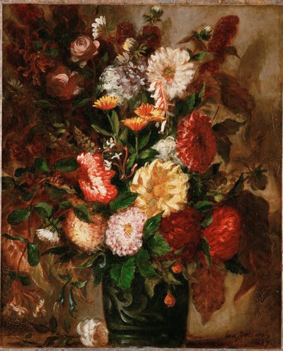 Blommor i en kruka av lergods (målning på duk) av Ferdinand Victor Eugene Delacroix