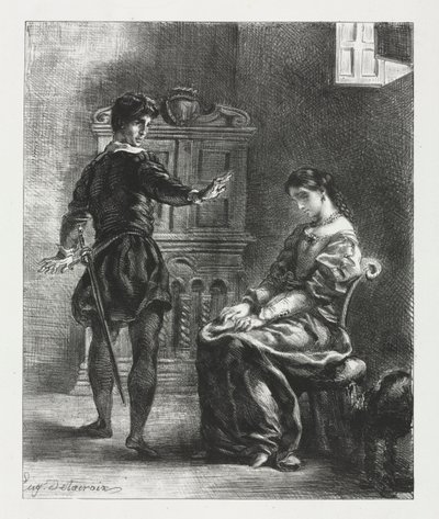 Hamlet: Hamlet och Ophelia, 1834. av Ferdinand Victor Eugene Delacroix