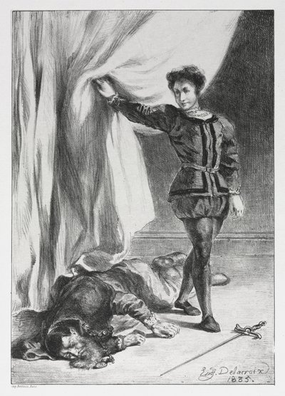 Hamlet: Hamlet and the Corpse of Polonius, 1835. av Ferdinand Victor Eugene Delacroix