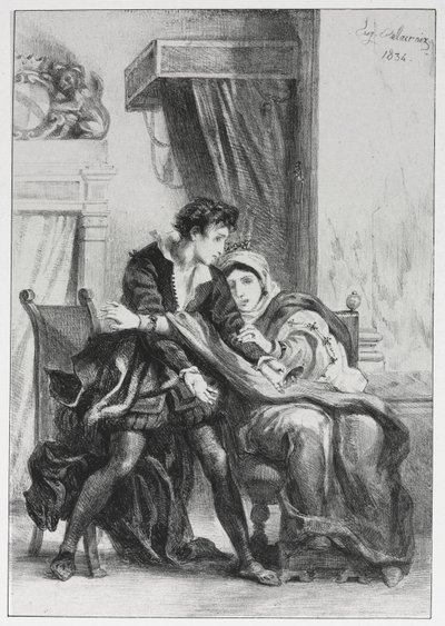 Hamlet: Hamlet och drottningen, 1834. av Ferdinand Victor Eugene Delacroix