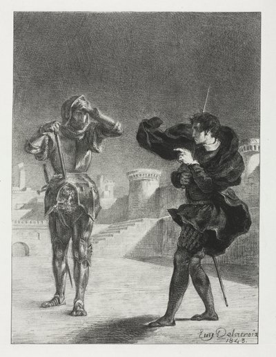 Hamlet: Fantomen på terrassen, 1843. av Ferdinand Victor Eugene Delacroix