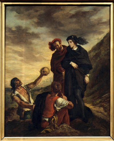 Hamlet och Horatio på kyrkogården Illustration till akt V av William Shakespeares verk "Hamlet" (1564-1616). Målning (Vanite) av Eugene Delacroix (1798-1863) 1839 Dim. 0,81 x 0,65 m Paris. Louvren av Ferdinand Victor Eugene Delacroix