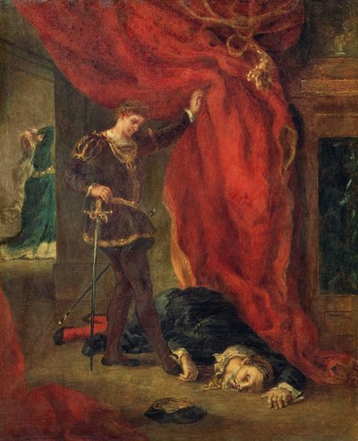 Hamlet före Polonius kropp av Ferdinand Victor Eugene Delacroix