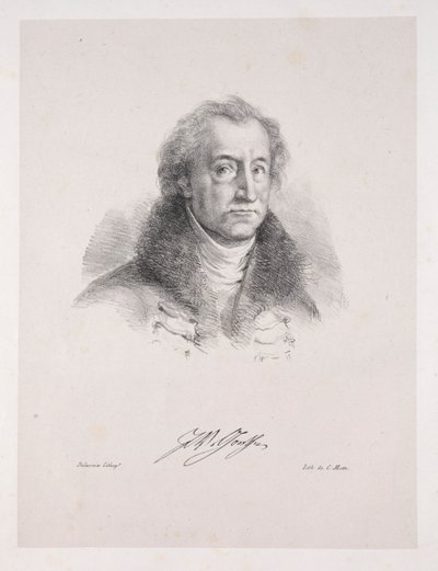 Illustrationer för Faust: Frontispice - Porträtt av Johann Wolfgang von Goethe, 1828. av Ferdinand Victor Eugene Delacroix