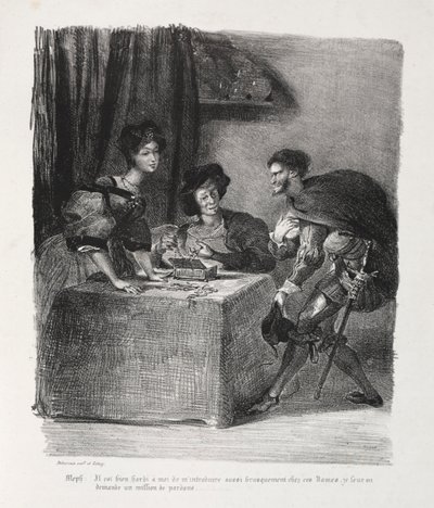 Illustrationer för Faust: Méphistophelés är i Marthe, 1828. av Ferdinand Victor Eugene Delacroix