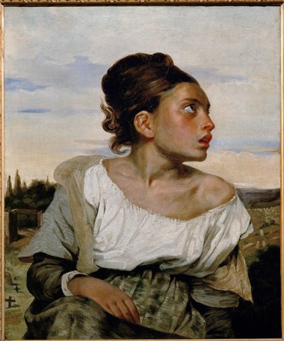 Jeune orpheline au cimetiere - ung föräldralös på kyrkogården ... av Ferdinand Victor Eugene Delacroix