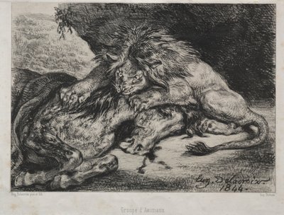 Lejon som slukar en häst, 1844. av Ferdinand Victor Eugene Delacroix