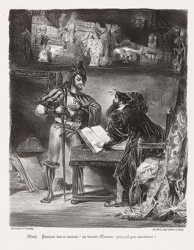 Mephistopheles uppträder i Faust (Mephisto visas Faust). 1828 av Ferdinand Victor Eugene Delacroix