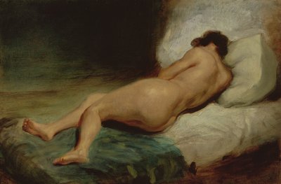 Naken kvinna liggande på en säng av Ferdinand Victor Eugene Delacroix