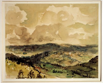 Panoramautsikt över skogsklädda kullar runt Croze Akvarell av Eugene Delacroix (1798-1863) Runt 1855 sön. 0,21 x 0,26 m Paris. Louvren av Ferdinand Victor Eugene Delacroix