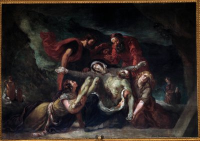 Pieta eller "" Deploration"" Målning av Eugene Delacroix (1798-1863) 1844 Sön. 3,55 x 4,75 m Kyrka Saint-Denis du Saint-Sacrement i Paris. av Ferdinand Victor Eugene Delacroix