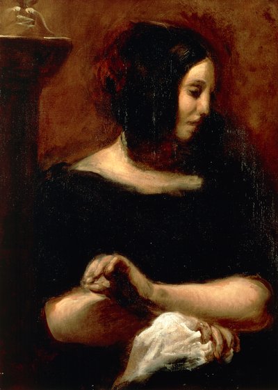Porträtt av George Sand av Ferdinand Victor Eugene Delacroix