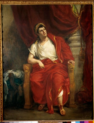 Porträtt av komikern Francois-Joseph (Francois Joseph) Talma (1763-1826) som tolkar Nero i stycket Britannicus””” av Jean Racine”” Målning av Eugene Delacroix (1798-1863) 1853 Dim. 0,92 x 0,73 m Paris, fransk komedi av Ferdinand Victor Eugene Delacroix