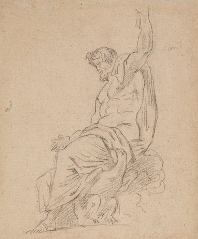 Recto: Sittande figur av en man, möjligen av Jupiter, på en örn, som sträcker sig upp med vänster hand av Ferdinand Victor Eugene Delacroix