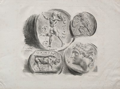 Ark med fyra antika medaljer, 1825. av Ferdinand Victor Eugene Delacroix