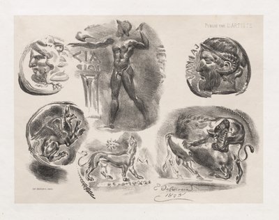 Ark med sex antika mynt, 1825. av Ferdinand Victor Eugene Delacroix