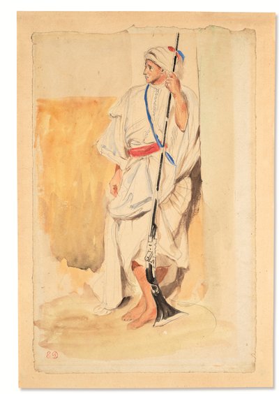 Stående arab (penna akvarell och gouache på papper) av Ferdinand Victor Eugene Delacroix