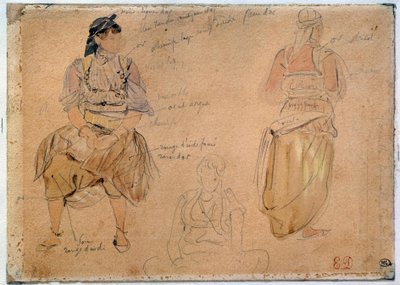Studier av arabiska kvinnor som ritar en blygruva med akvarellhöjdpunkter av Eugene Delacroix (1798-1863) 1832 Paris, Louvren av Ferdinand Victor Eugene Delacroix