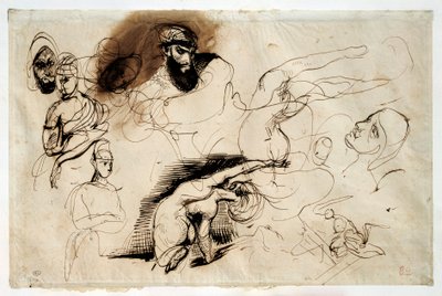 Studie för Sardanapales död. Teckning av Eugene Delacroix (1798-1863) av Ferdinand Victor Eugene Delacroix