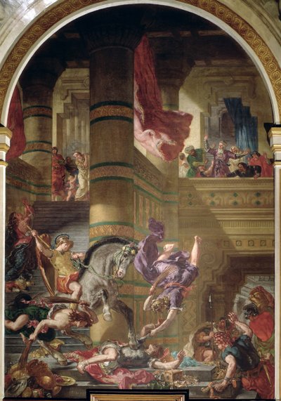 Utvisningen av Heliodorus från templet, 1853-63 (olja och vax på gips) av Ferdinand Victor Eugene Delacroix